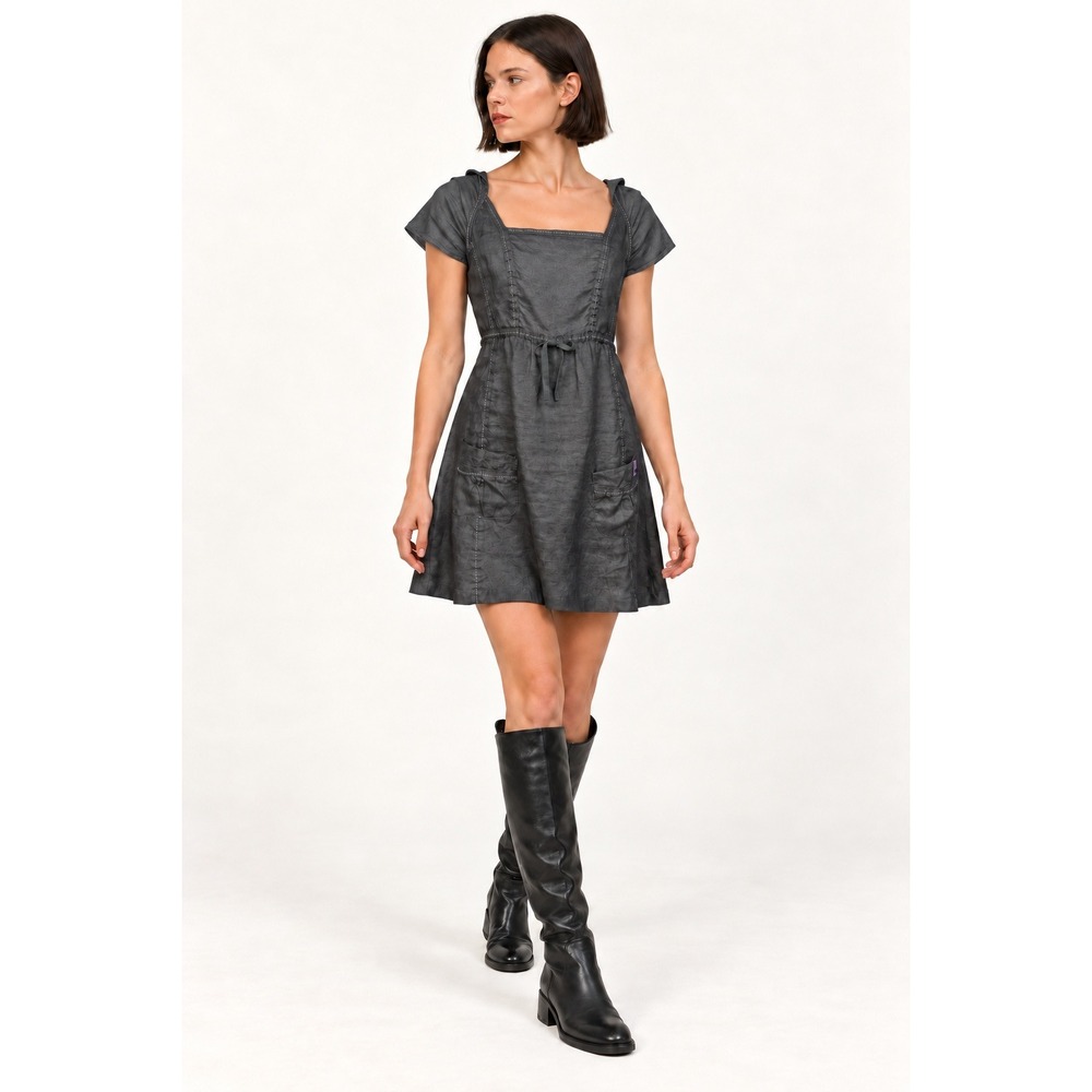 KanaBeach Biologik Women Black Mini Dress Small Hemp Hooded Gorpcore Boho Punk